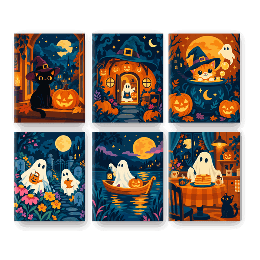 6 Mini Paintings - Moonlit Halloween Mini Paintings Set - Paint by numbers