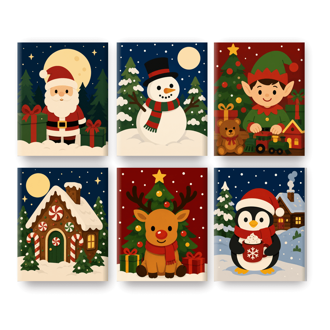 6 Mini Paintings - North Pole Buddies Set - Paint by numbers