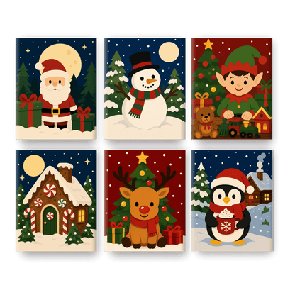 6 Mini Paintings - North Pole Buddies Set - Paint by numbers