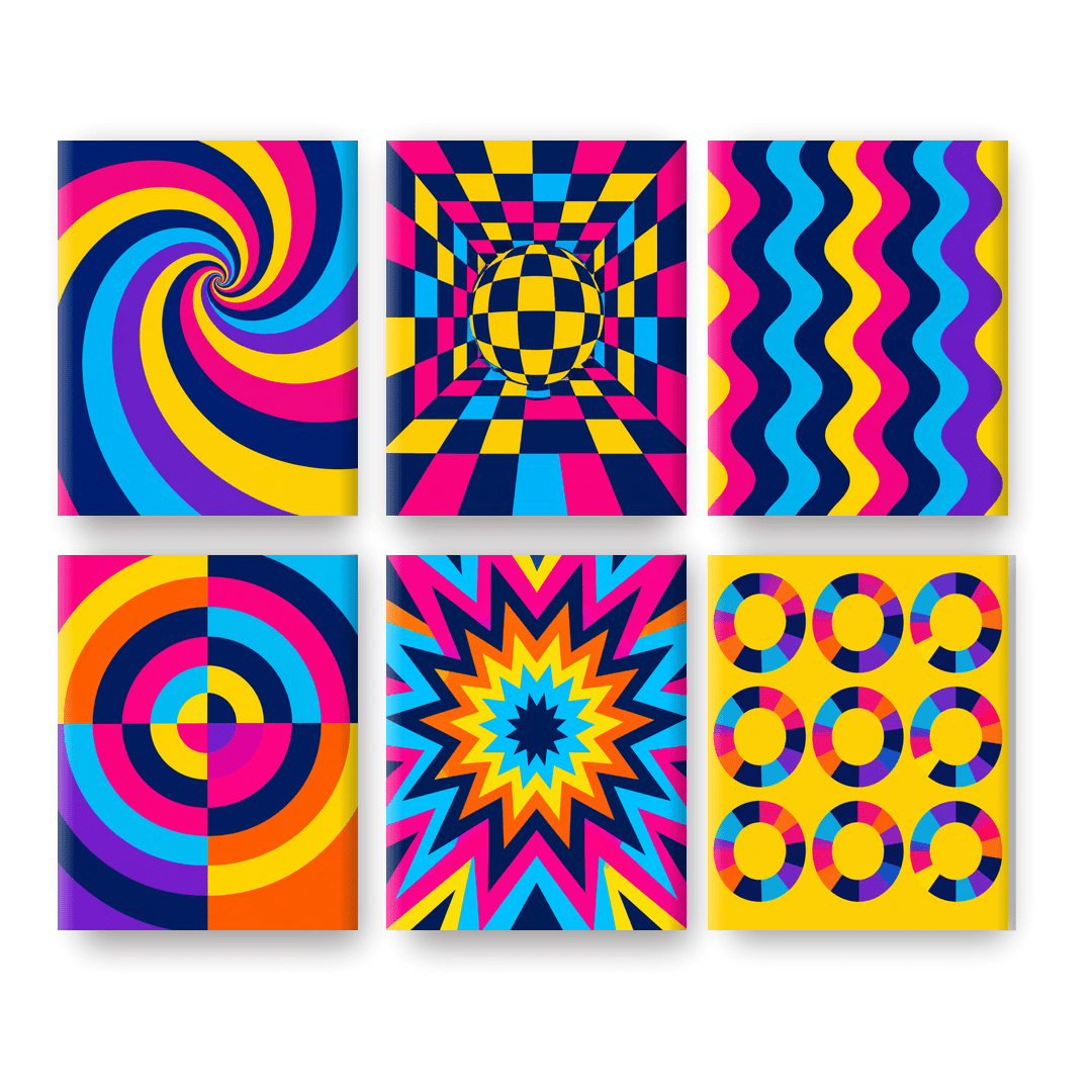 6 Mini Paintings - Psychedelic Patterns Set - Paint by numbers