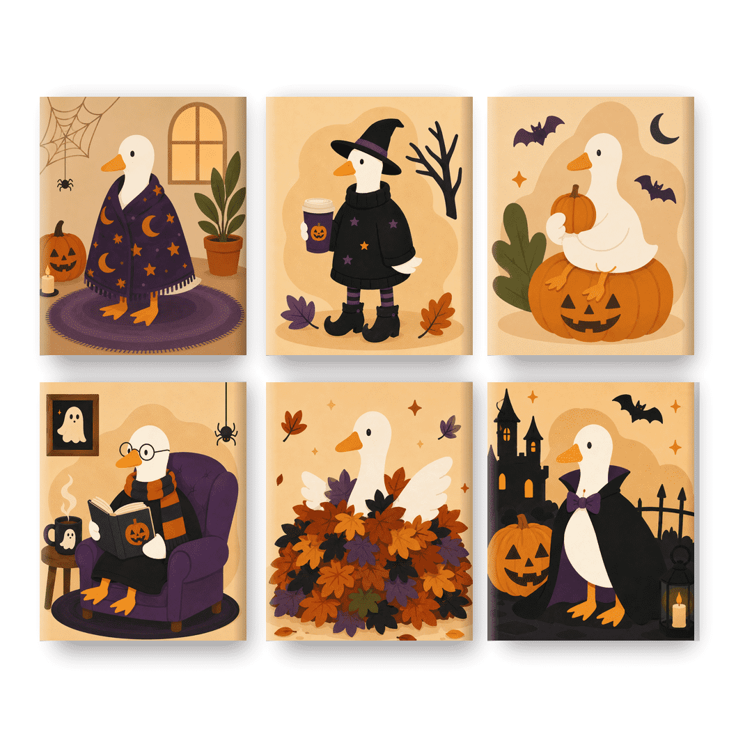 6 Mini Paintings - Spooky Goose Squad Set - Paint by numbers