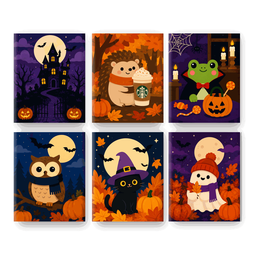 6 Mini Paintings - Spooky Pals Set - Paint by numbers