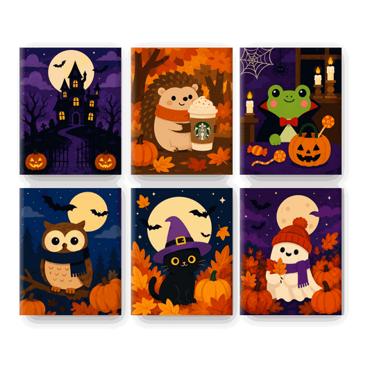 6 Mini Paintings - Spooky Pals Set - Paint by numbers