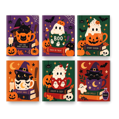 6 Mini Paintings - Halloween Books & Cups Set - Paint by numbers