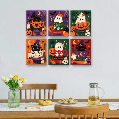 6 minicuadros - Libros y tazas de Halloween