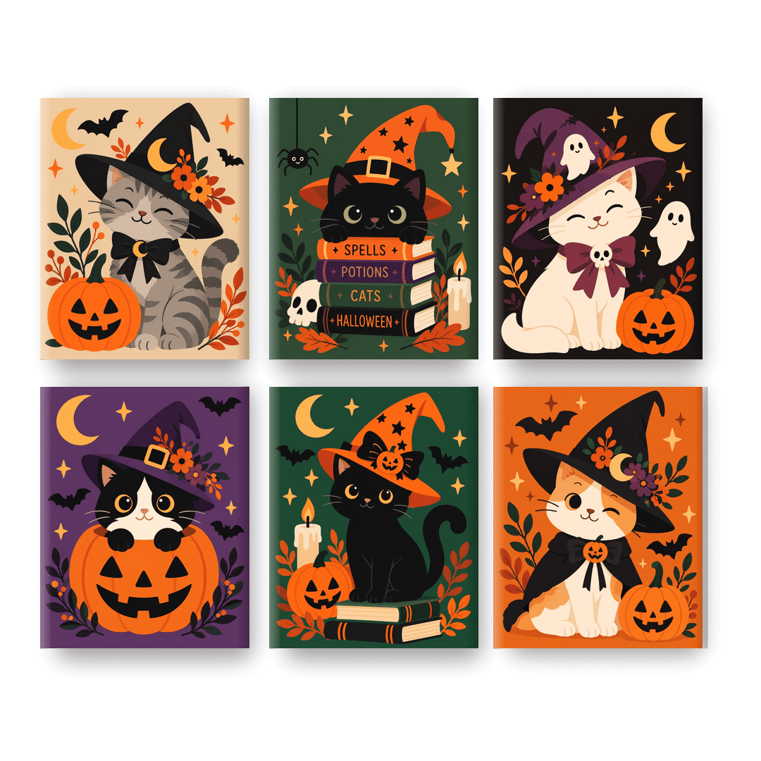 6 Mini Paintings - Cute Halloween Cats Set - Paint by numbers