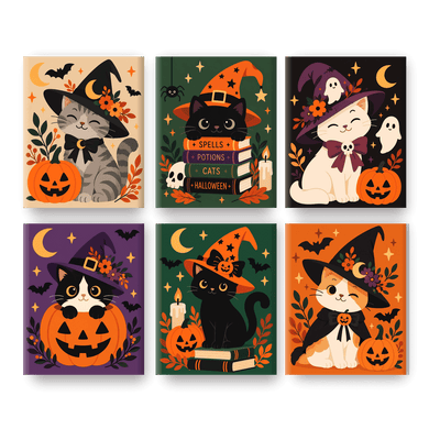 6 mini-peintures - Chats d'Halloween adorables