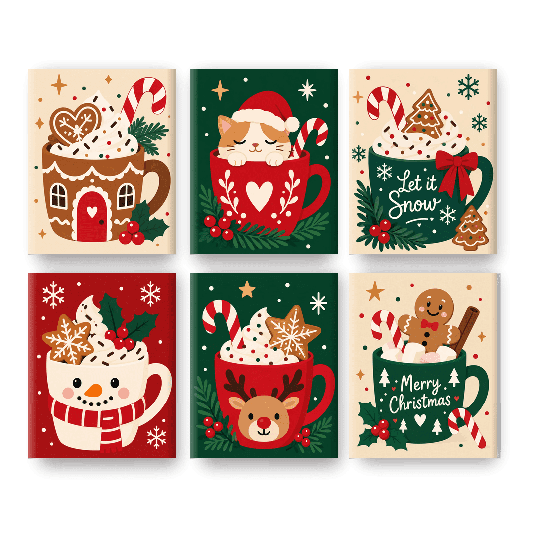 6 Mini Paintings - Festive Drinks Set - Paint by numbers