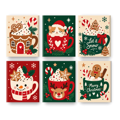 6 Mini Paintings - Festive Drinks Set - Paint by numbers
