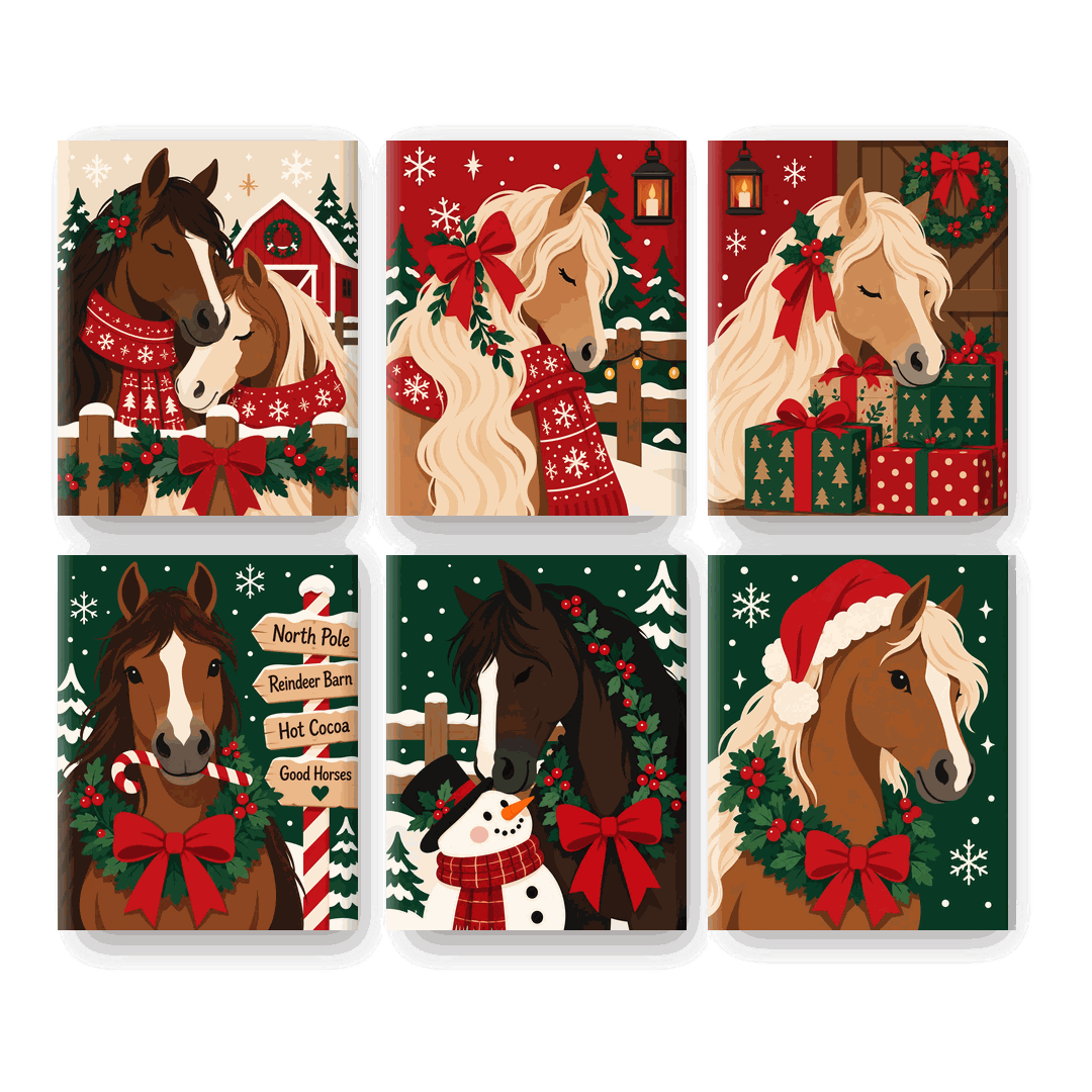 6 Mini Paintings - Christmas Horses Set - Paint by numbers