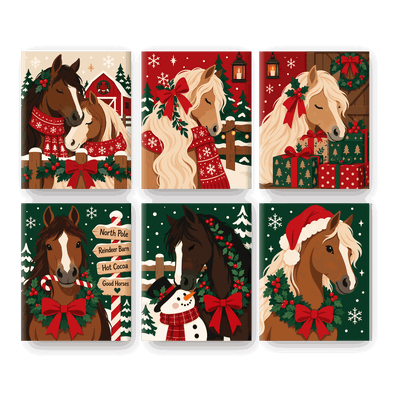 6 mini-peintures - Chevaux de Noël