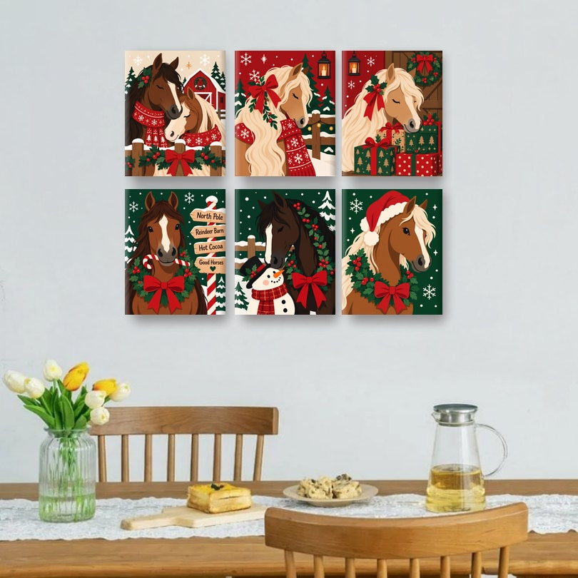 6 Mini Paintings - Christmas Horses Set
