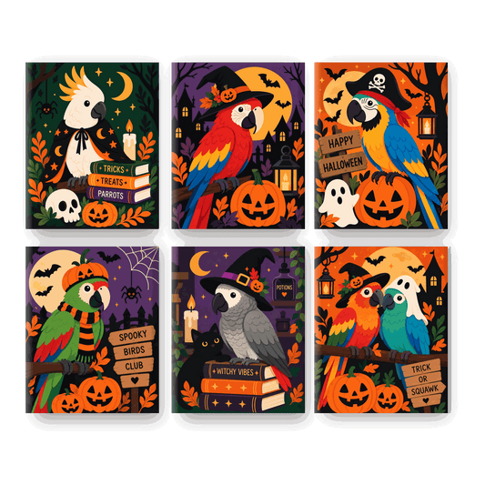 6 Mini Paintings - Halloween Parrots Set - Paint by numbers