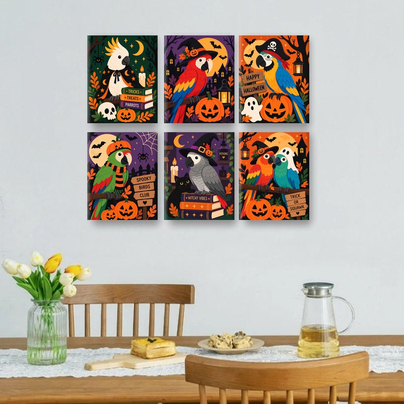 6 Mini Quadri - Set Pappagalli di Halloween