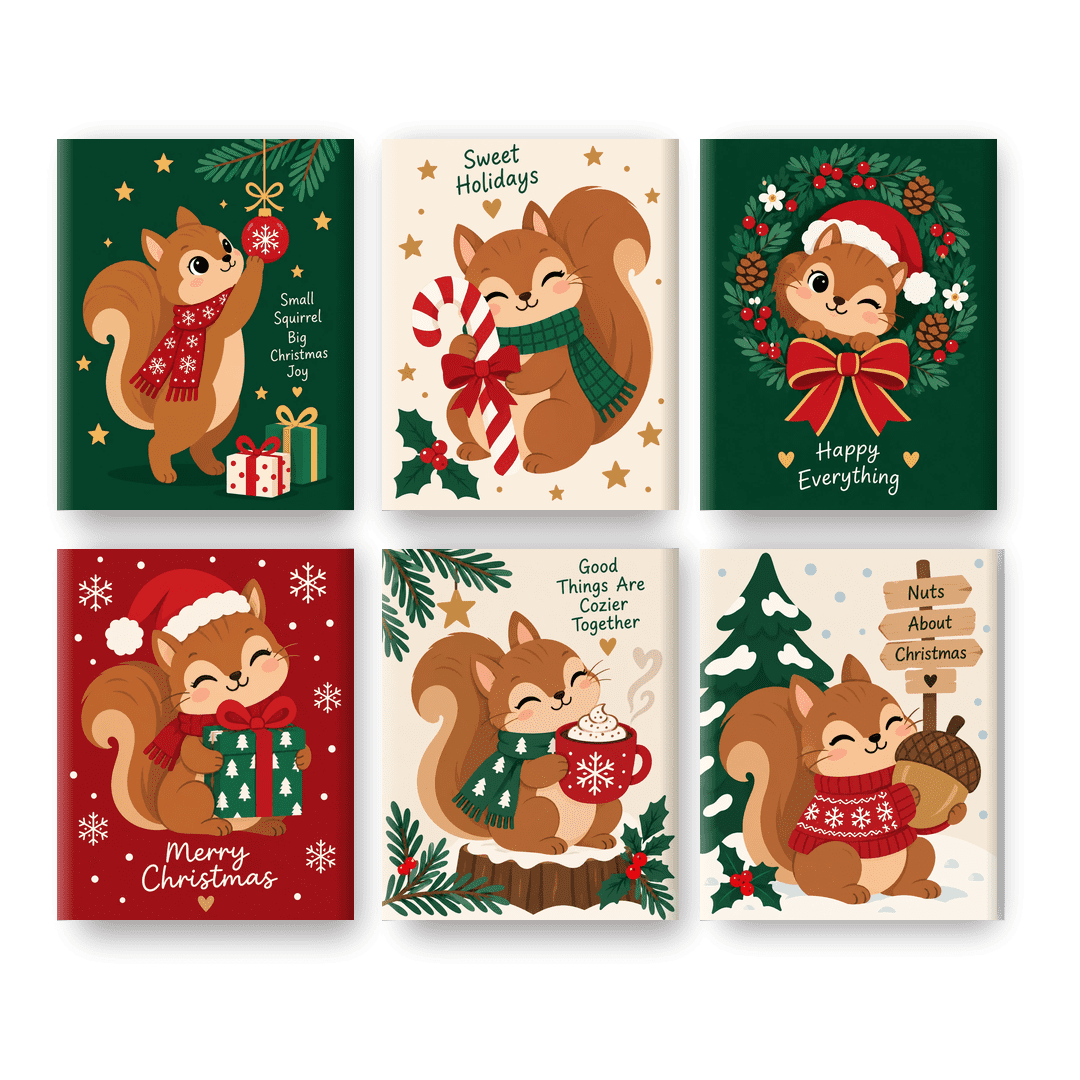 6 Mini Paintings - Christmas Squirrel Set - Paint by numbers