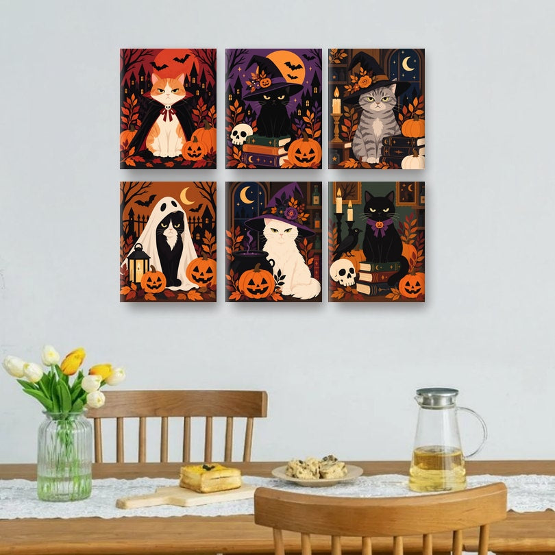 6 Mini Quadri - Set Gatti Arrabbiati di Halloween