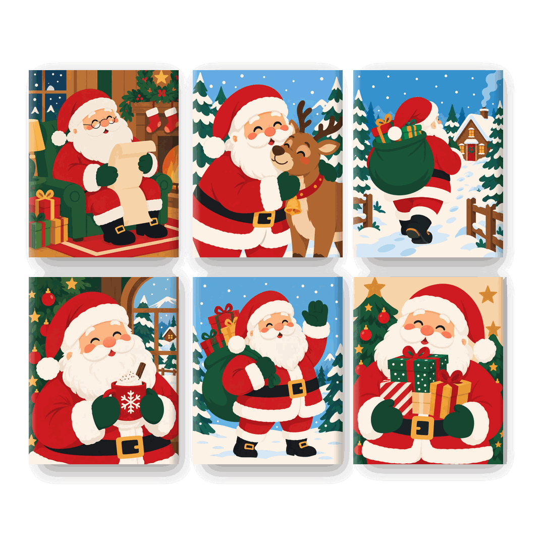 6 Mini Paintings - Cheerful Santa Set - Paint by numbers