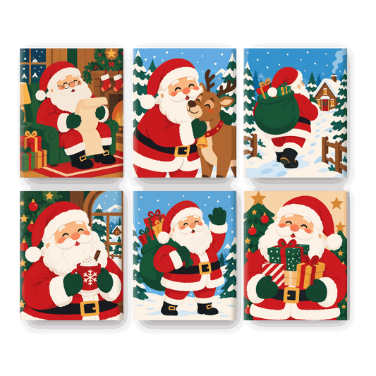 6 Mini Paintings - Cheerful Santa Set - Paint by numbers