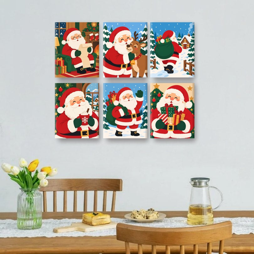 6 Mini Paintings - Cheerful Santa Set