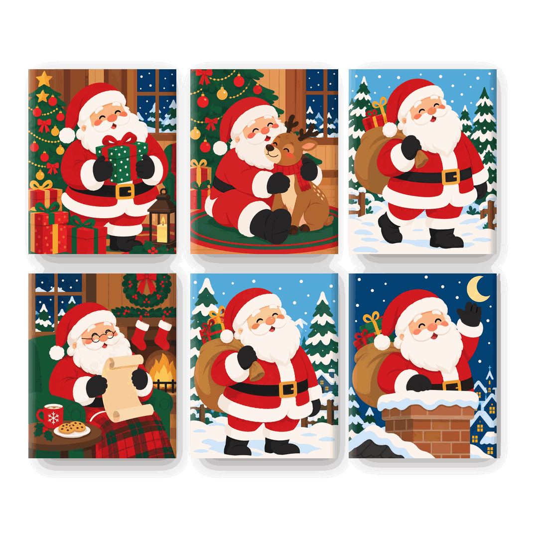 6 Mini Paintings - Cozy Santa Set - Paint by numbers