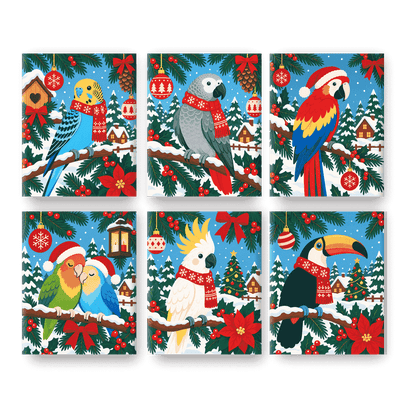 6 Mini Paintings - Christmas Parrots Set - Paint by numbers