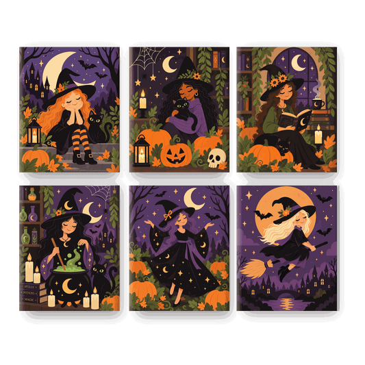 6 Mini Paintings - Halloween Witches Set - Paint by numbers