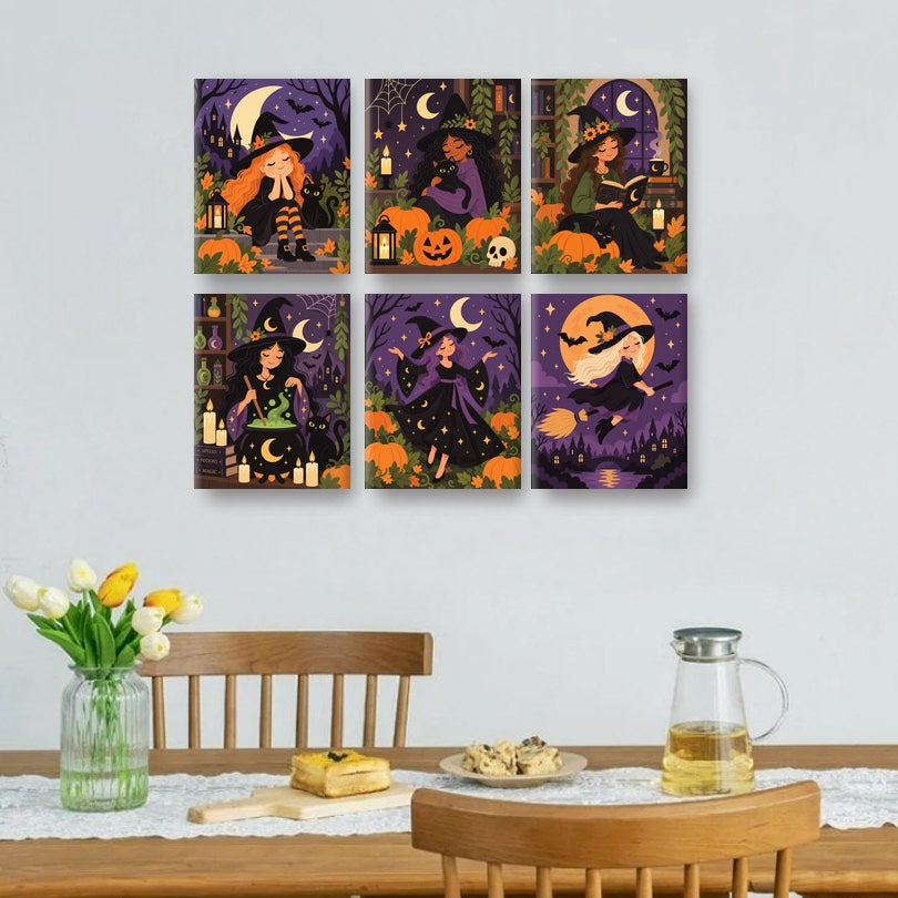 6 Mini Quadri - Set Streghe di Halloween