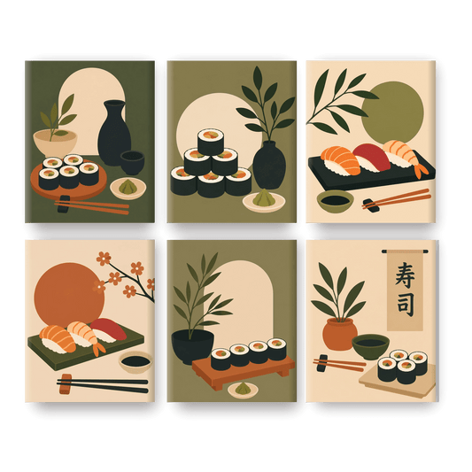 6 Mini Paintings - Minimalist Sushi Set - Paint by numbers