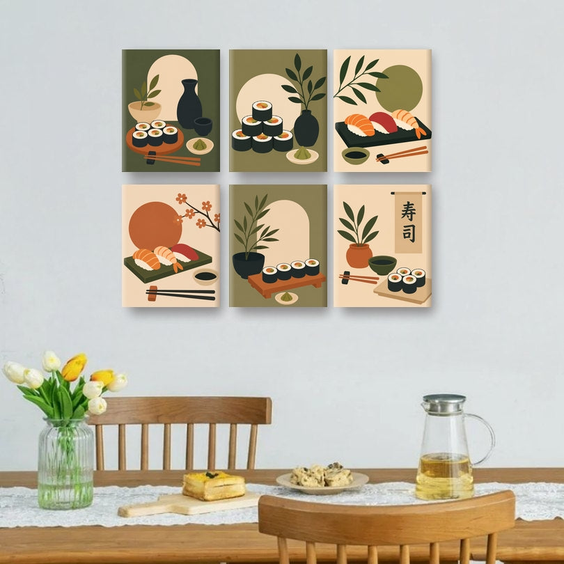 6 Mini Quadri - Set Sushi Minimalista