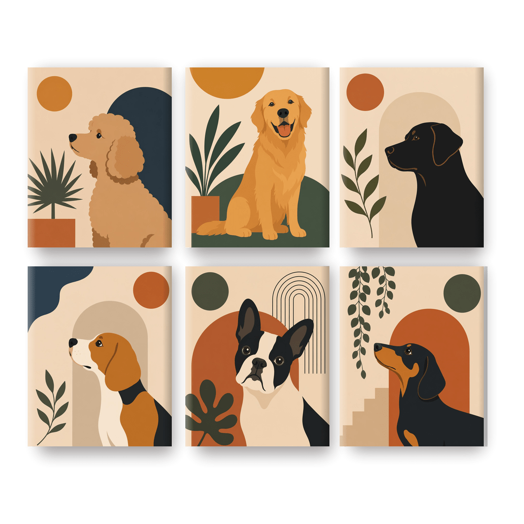 6 Mini Paintings - Modern Dog Art Set - Paint by numbers