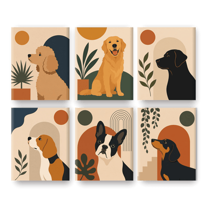6 Mini Paintings - Modern Dog Art Set - Paint by numbers