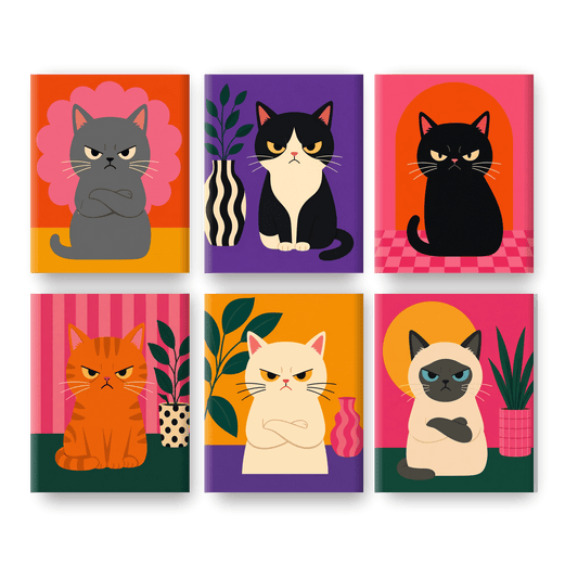 6 Mini Paintings - Angry Cats Set - Paint by numbers
