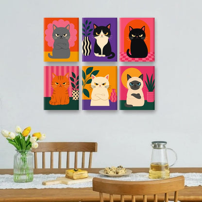 6 mini-peintures - Chats en colère