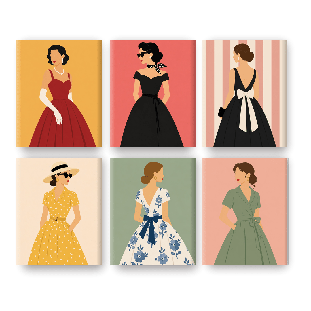 6 Mini Paintings - Retro Fashion Icons Set - Paint by numbers