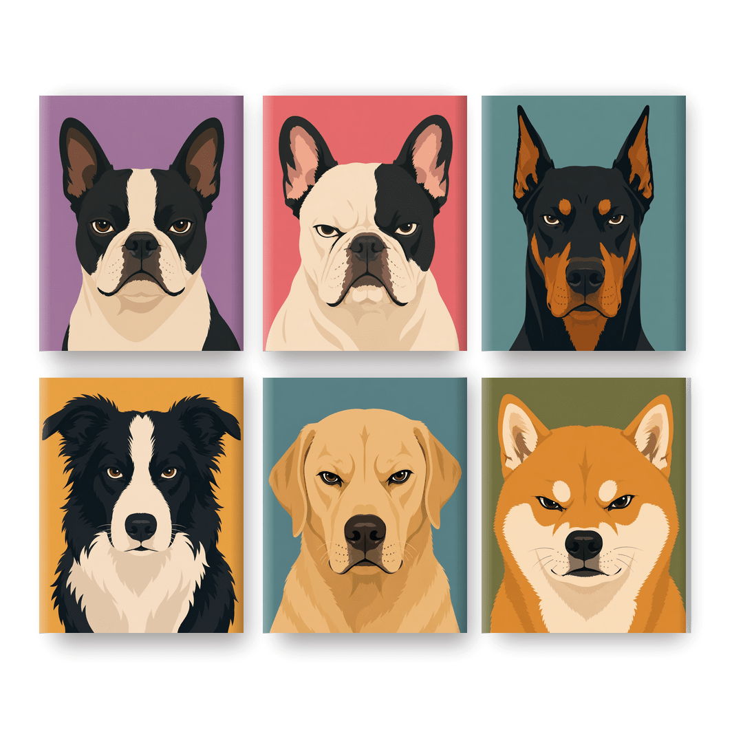 6 Mini Paintings - Angry Dogs Set - Paint by numbers