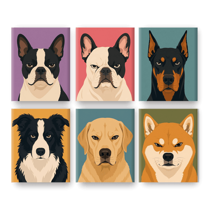 6 Mini Paintings - Angry Dogs Set - Paint by numbers