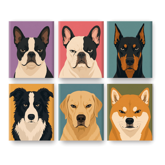6 Mini Paintings - Angry Dogs Set - Paint by numbers