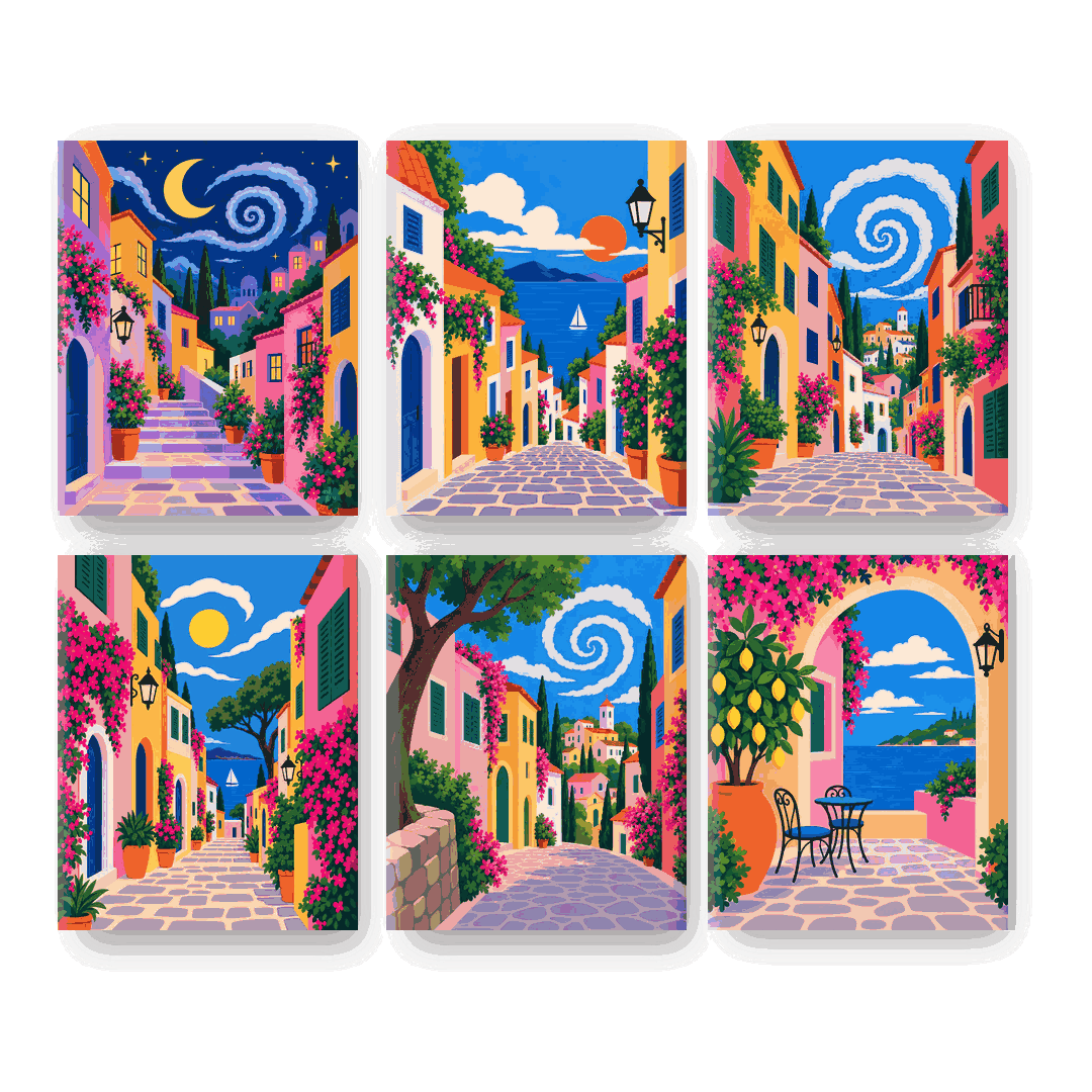 6 Mini Paintings - Mediterranean Street Set