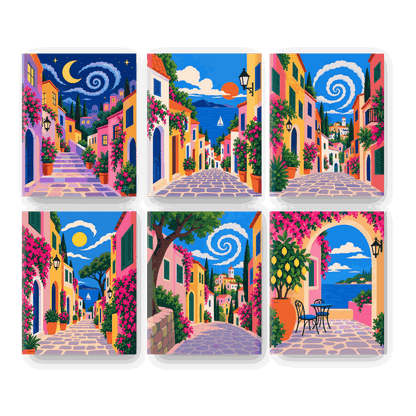 6 Mini Paintings - Mediterranean Street Set