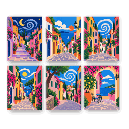 6 Mini Paintings - Mediterranean Street Set