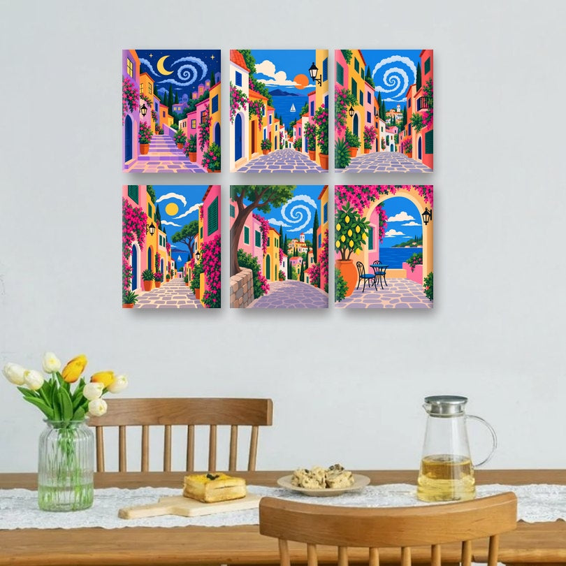 6 Mini Paintings - Mediterranean Street Set