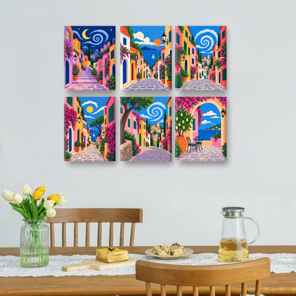6 Mini Paintings - Mediterranean Street Set