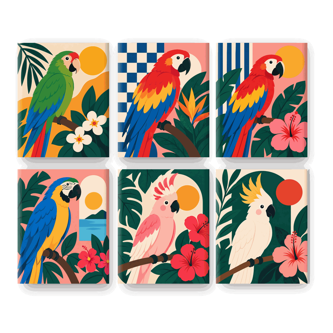6 Mini Paintings - Tropical Macaw Set