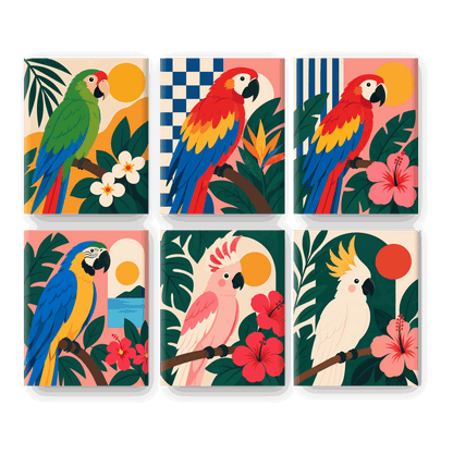6 Mini Paintings - Tropical Macaw Set