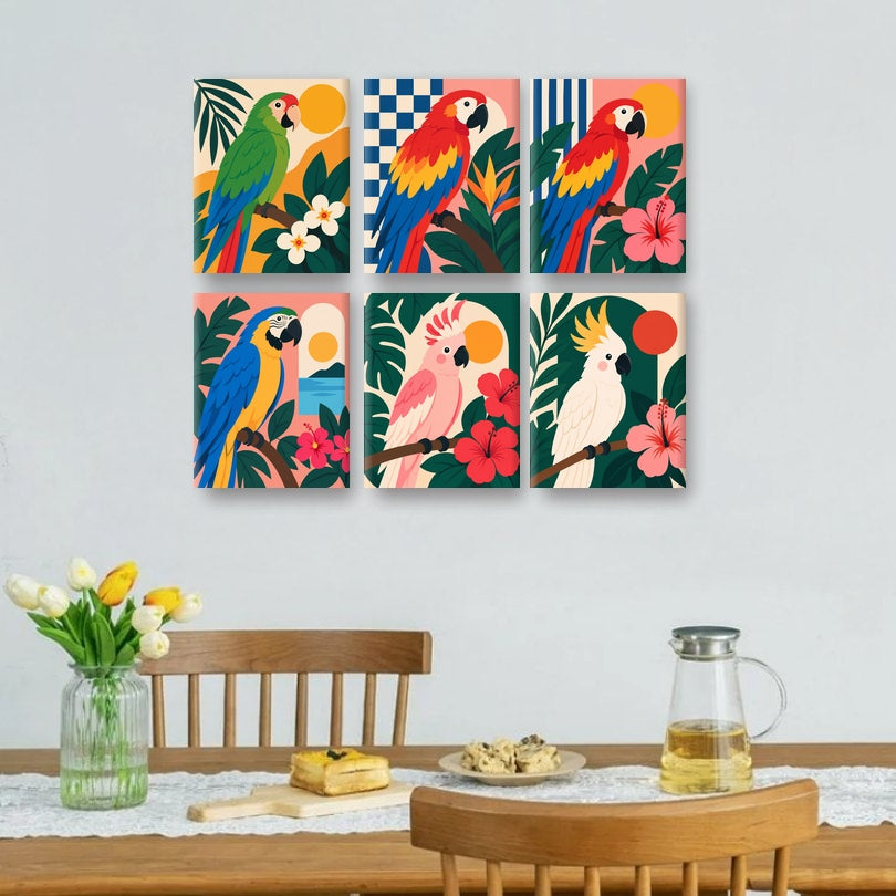 6 Mini Paintings - Tropical Macaw Set