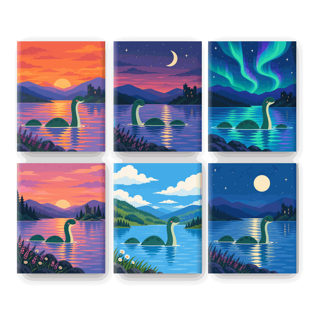 6 Mini Paintings - Cute Nessie Set