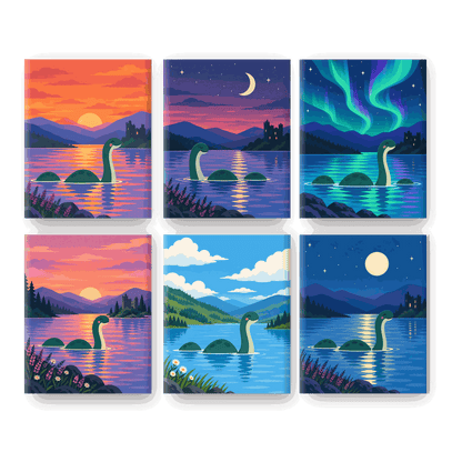 6 Mini Paintings - Cute Nessie Set