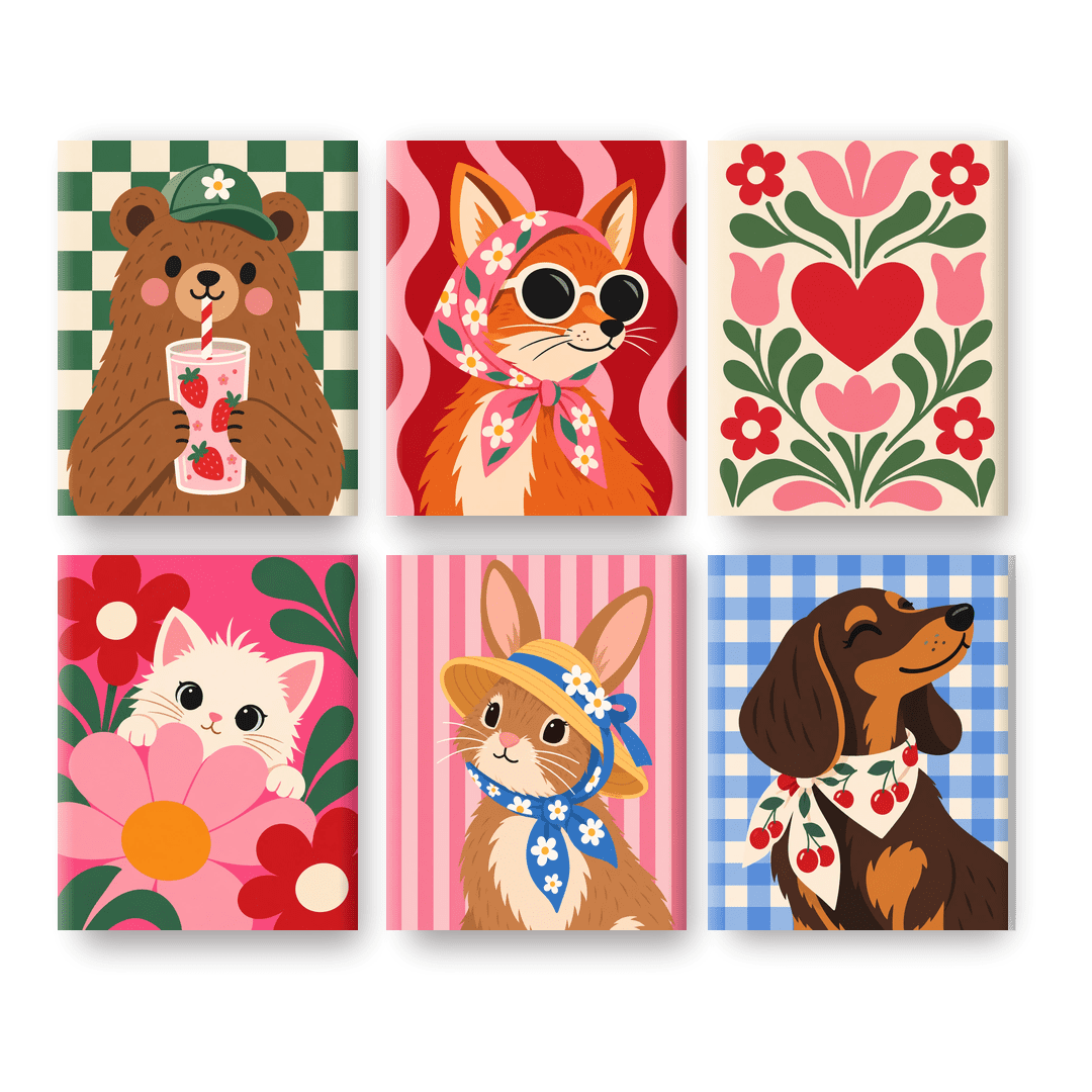 6 Mini Paintings - Trendy Animals Set