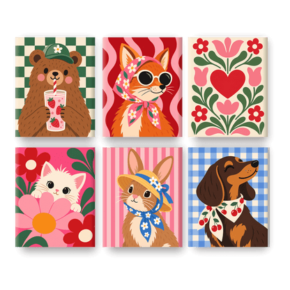 6 Mini Paintings - Trendy Animals Set