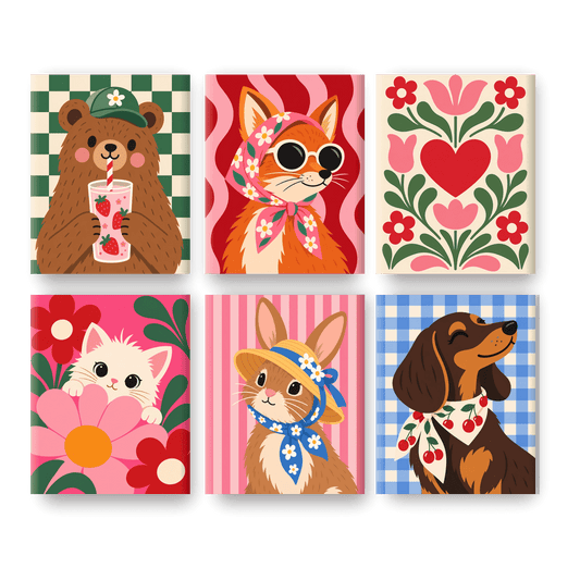 6 Mini Paintings - Trendy Animals Set